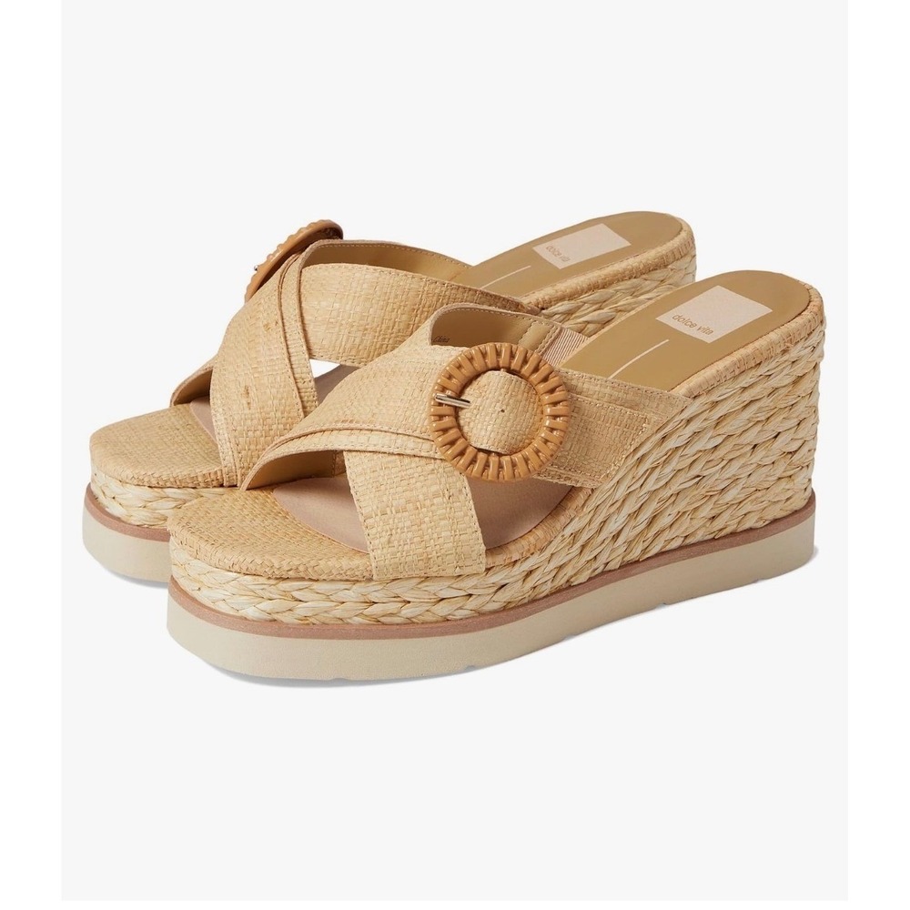 Dolce Vita Lisbet Wedge Sandel Light Natural Raffia 9.5 Coastal boho - Picture 1 of 8